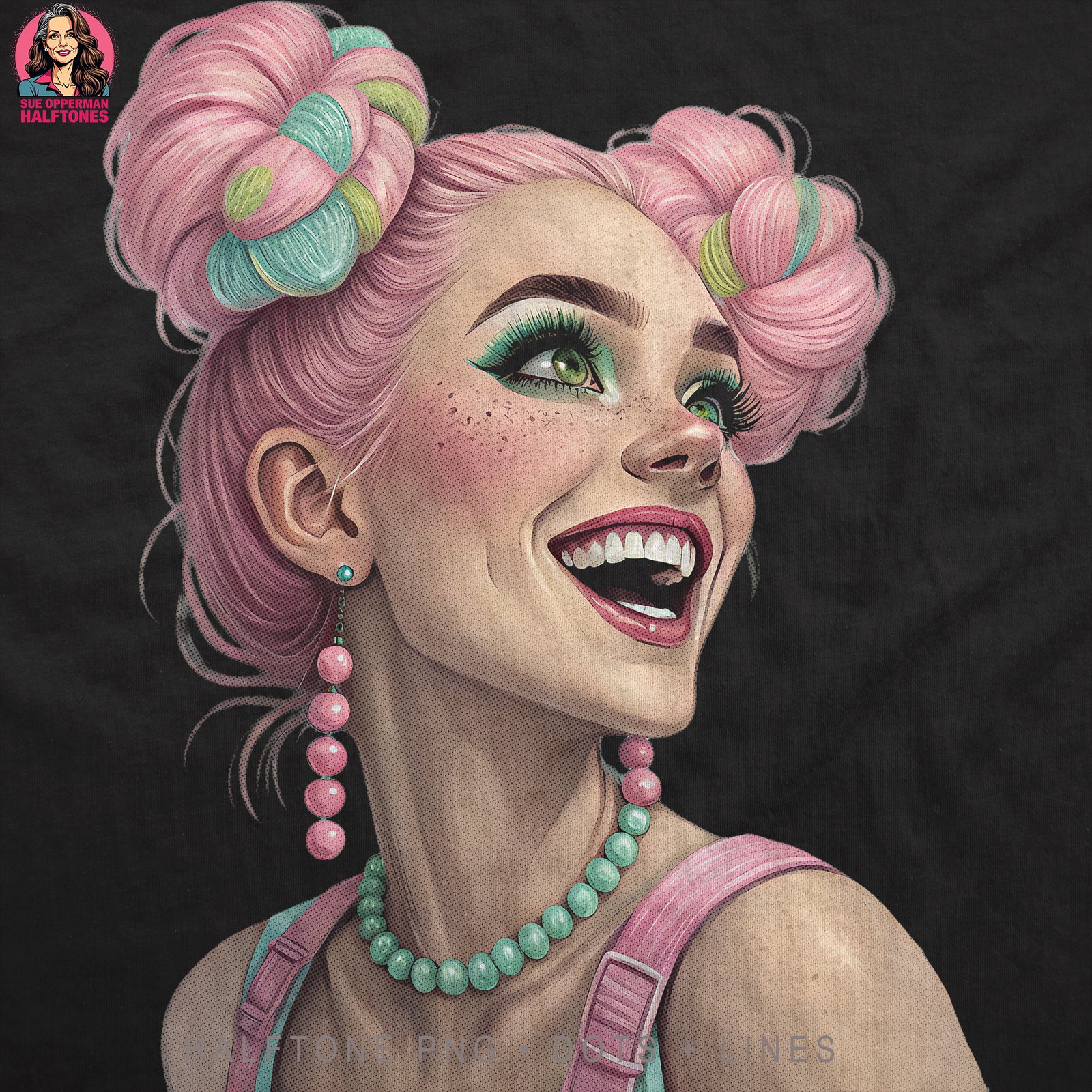 Pink Hair Girl Halftone Design