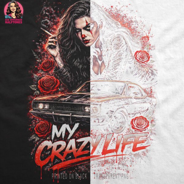 Clown Woman Classic Car Halftone Design