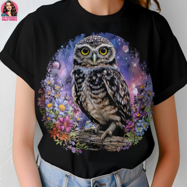 Cosmic Night Owl Halftone Design