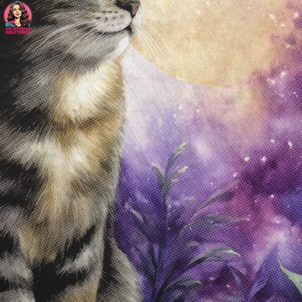 Moonlit Cat Halftone Design