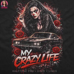 Clown Woman Classic Car Halftone Design