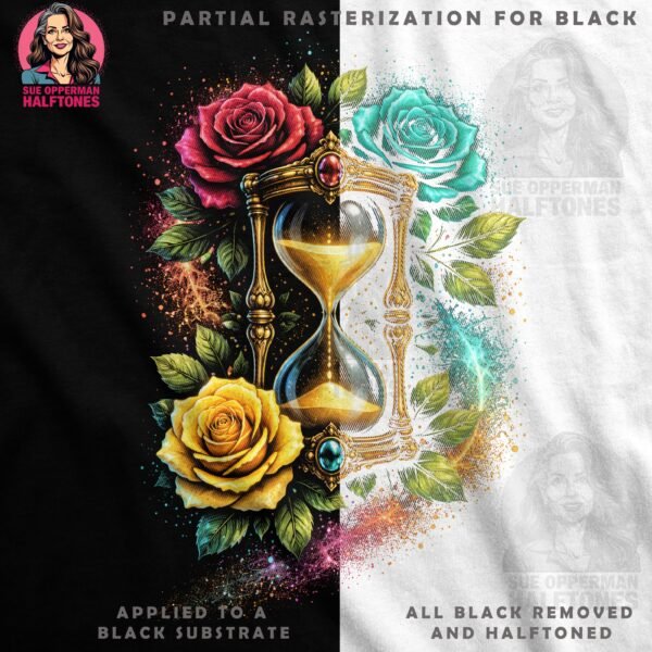 Golden Hourglass Roses Halftone Design