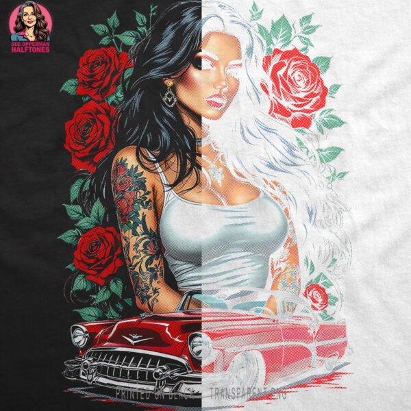 Vintage Lowrider Girl Halftone Design