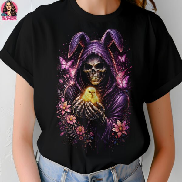 Grim Reaper Bunny Skull Halftone Design