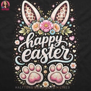 Happy Easter Bunny Ears Halftone Design