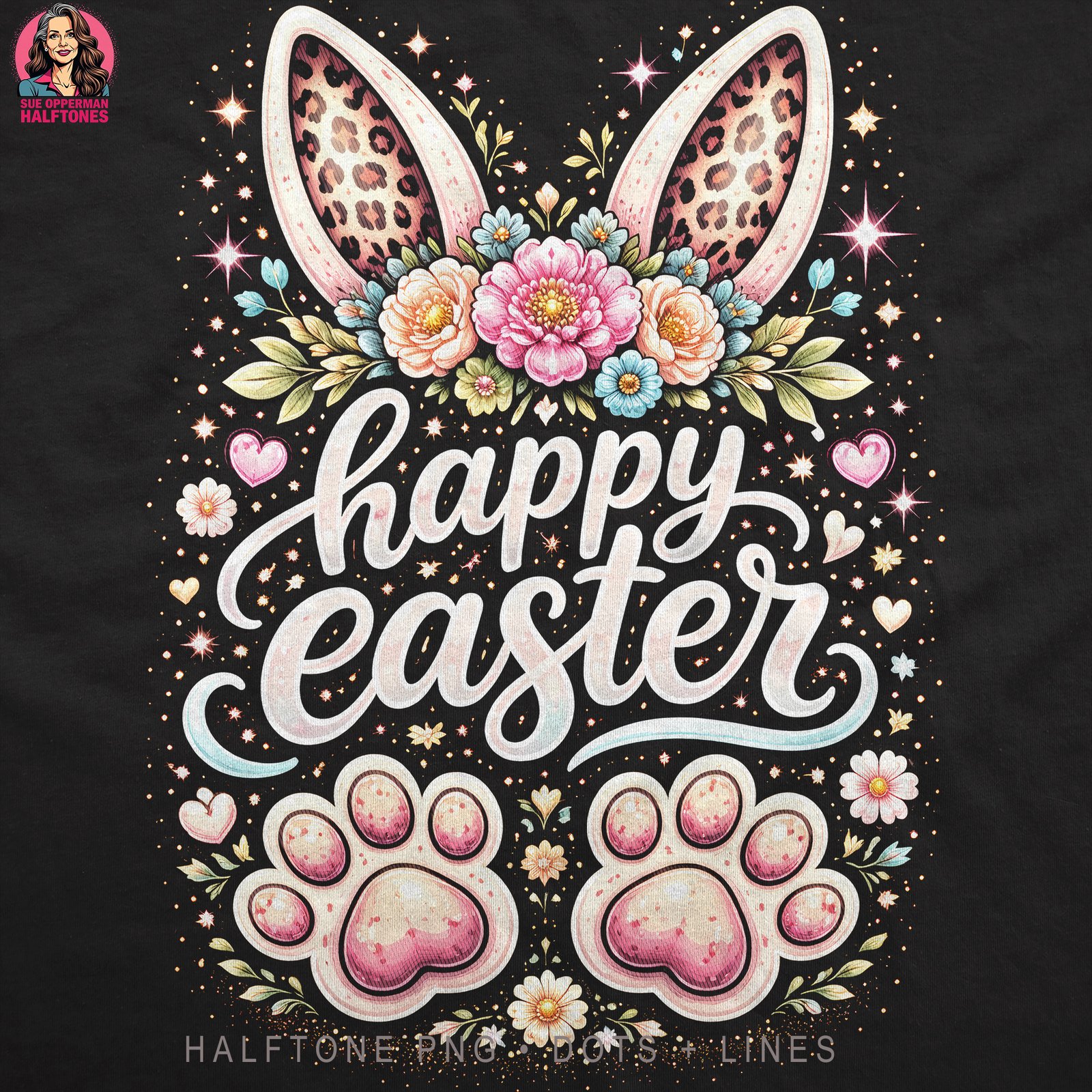 Happy Easter Bunny Ears Halftone Design