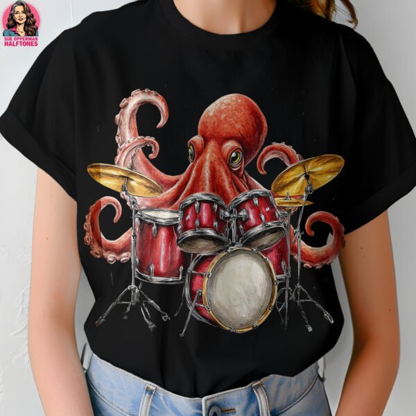 Funky Octopus Drummer Halftone Design