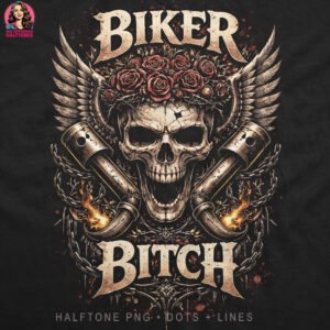 Biker Bitch Skull Halftone Design