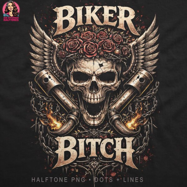 Biker Bitch Skull Halftone Design