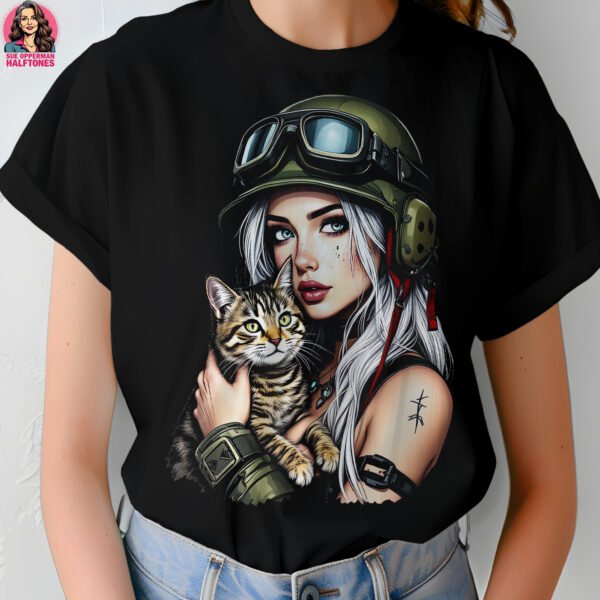 Tactical Kitty Girl Halftone Design