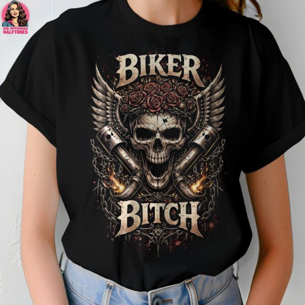 Biker Bitch Skull Halftone Design