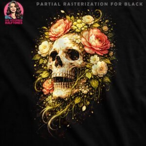 Skull and Flowers Halftone Design