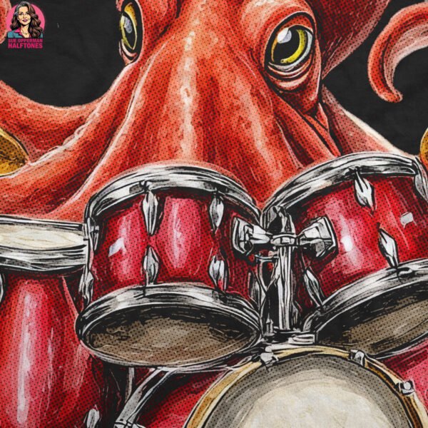 Funky Octopus Drummer Halftone Design