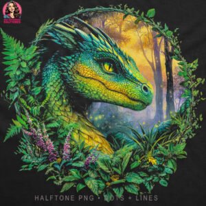 Green Forest Dragon Halftone Design