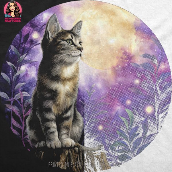 Moonlit Cat Halftone Design
