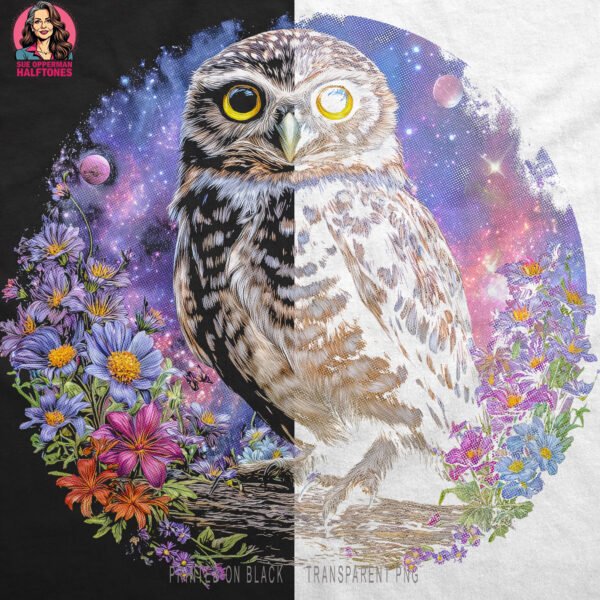 Cosmic Night Owl Halftone Design