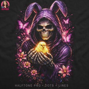 Grim Reaper Bunny Skull Halftone Design