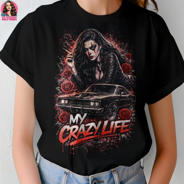 Clown Woman Classic Car Halftone Design