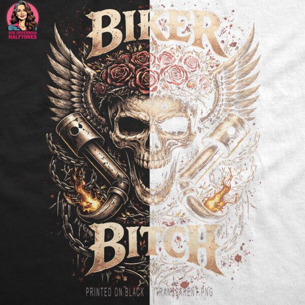 Biker Bitch Skull Halftone Design