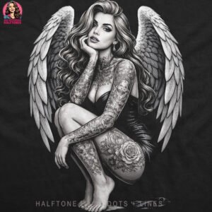 Grayscale Angel Woman Halftone Design