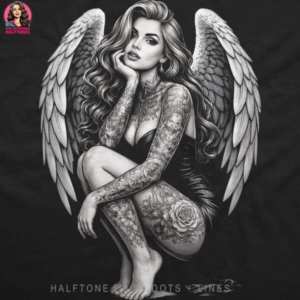 Grayscale Angel Woman Halftone Design