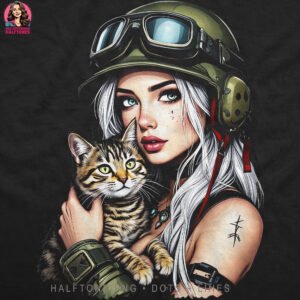 Tactical Kitty Girl Halftone Design