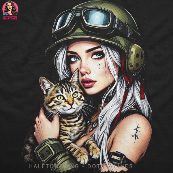 Tactical Kitty Girl Halftone Design