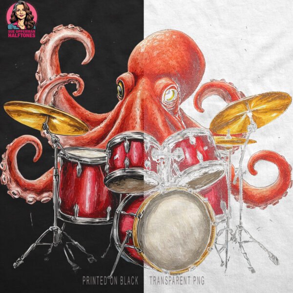 Funky Octopus Drummer Halftone Design