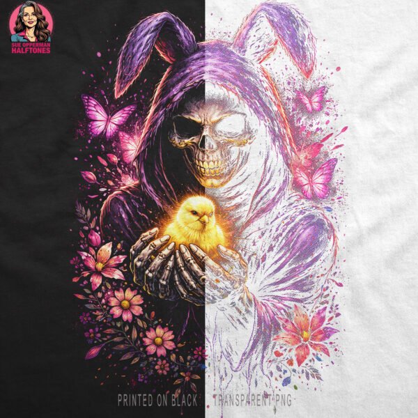 Grim Reaper Bunny Skull Halftone Design