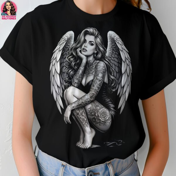 Grayscale Angel Woman Halftone Design