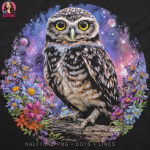 Cosmic Night Owl Halftone Design