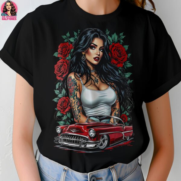 Vintage Lowrider Girl Halftone Design
