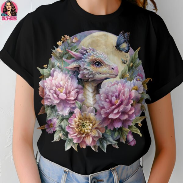 Baby Dragon Peony Halftone Design