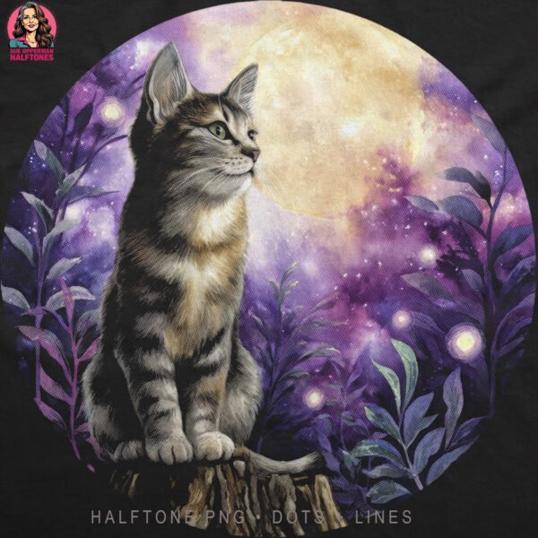 Moonlit Cat Halftone Design