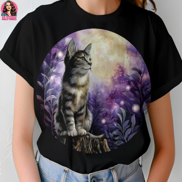 Moonlit Cat Halftone Design